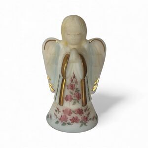 Fenton Custard Art Glass Angel Hand painted Pink Roses Signed Numbered #702